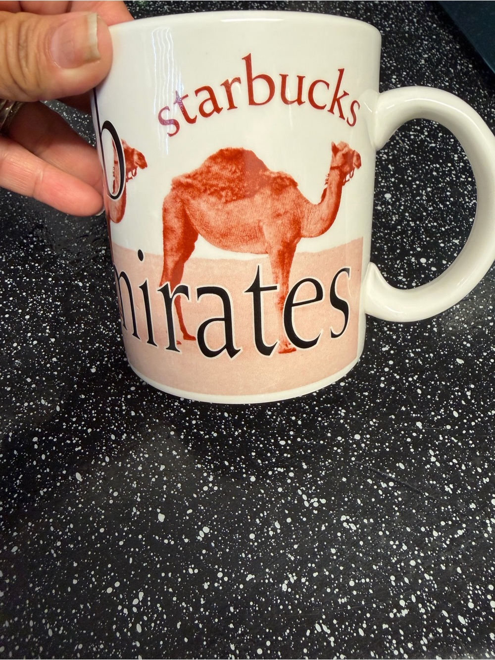 Starbucks United Arab Emirates White Mug with Coral Camel and Black Text